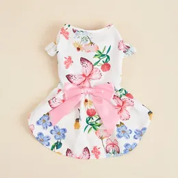 Dog Apparel Princess Dresses For Small Dogs Girls Floral Puppy Pink Bowknot Dress Pretty Butterfly Summer Hem Outfits