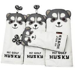 Lovely Husky Golf Driver Head Cover Cartoon Animal #1 #3 #5 #7 Woods PU Leather HeadCover Dustproof Covers 240511