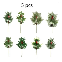 Decorative Flowers 5pcs Large Simulated Pine Needle Branch 50cm Cypress Leaves Sprig Pinecones Holly Berries Christmas Tree Wedding Stage