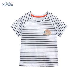 T-shirts Little maven 2024 Childrens Clothing Summer Kids Clothes Baby Girls Boys T Shirts Cartoon Hedgehog Cotton Tops Tees Y240521