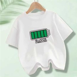 T-shirts Summer New Full /Low Energy Battery Tshirt Kids Boys Casual Crew Neck Tops 2023 Funny T Shirt Student Clothing Y240521