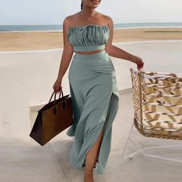 Work Dresses Elegant Ladies Two Piece Skirt And Top Set Fashion Women Party Wear Slit Maxi Summer Outfits For 2024 Holiday Matching