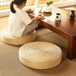 40cm*40cm Handmade Woven Natural Straw Round Pouffe Tatami Cushion Floor Japanese Style Cushion Home Textile 240520