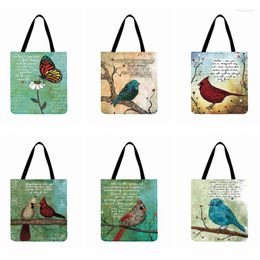 Shopping Bags Vintage Painting Bird Printed Bag Women Casual Tote Ladies Shoulder Foldable Outdoor Beach Handbags