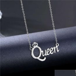 Beaded Necklaces Jewelry Style Queen Necklace Stainless Steel Accessories Crown Letter Short Collar Chain Drop Delivery Pendants Dhsk8