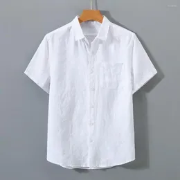 Men's Casual Shirts Retro Men Shirt Style Short Sleeve Button-up For Business Wear Turn-down Collar Solid Spring