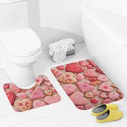 Bath Mats Bathroom Rugs Sets 2 Piece Pink Cookies Absorbent U-Shaped Contour Toilet Rug