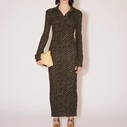 Casual Dresses 2024 Spring And Summer Leisure Commuter Lapel Long Sleeve Printed Medium Length Dress