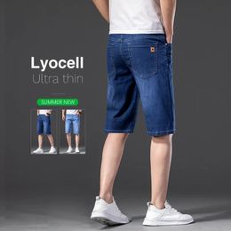 Classic Style Summer Mens Thin Short Jeans Lyocell Straightleg Denim Shorts Stretch Fabric Business Casual Male 240520