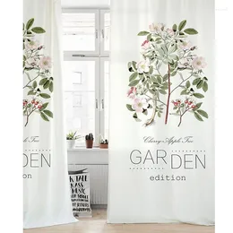 Curtain Cream-white Floral Pattern Printed For Living Room Nordic Style Half Shading Window Curtains Sheer Tulle Divider