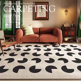 French Modern Luxury Living Room Carpet Simple Household Striped Bedside Rug Vintage Black and White Check Bedroom Carpet