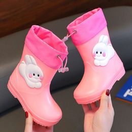 For Girls Infant Cartoon Shoes With Rabbit Design Pink Children'S Rain Boots Textured Soles Non Slip Light L2405 L2405