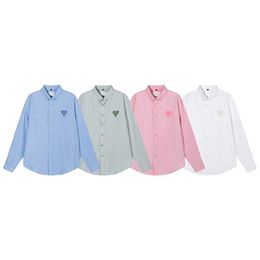 Amis Shirt Polo Shirts Paris Fashion New Macaron Colour Love Embroidered Long Sleeved Shirt for Men and Women with Polo Collar Cardigan