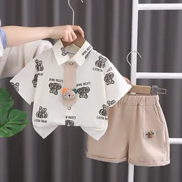 Clothing Sets Western Baby Boys Boutique 2024 Summer Korean Cartoon Turn-down Collar Short Sleeve Shirts And Shorts Boy Outfit Set