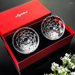 Mugs 2 Glass Cups Tasting Transparent Rose Petal Circular Bowls Crystal High-end Kitchen Accessories Christmas Gifts