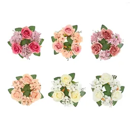 Decorative Flowers Artificial Rose Wreath Candle Ring Mini Wreaths Pillar Holder Boho