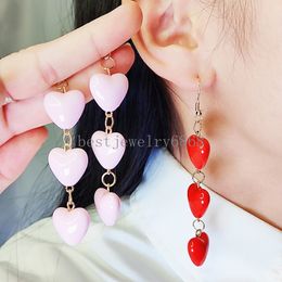 Pink Red Heart Drop Earrings for Women Girl Multilayer Personality Sweet Acrylic Dangle Earrings Party Wedding Fashion Jewellery