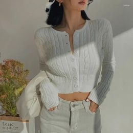 Women's Knits Spring Autumn Knitted Cardigan Women Coat Sweater Fried Dough Twist Pattern Vintage Slim Short Round Neck Sweaters