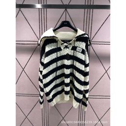 Women's Sweaters Autumn/winter New Stripe Contrast Perforated Large Polo Neck Shawl Mid Length Long Sleeve Sweater