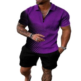 New Summer Fashion Men Polo Shirt Set 2 Piece Suit Clothing Wholesale Men Two Piece Sets Club Wear Printed Top Matching Trousers Tracksuit 3D Print Polo shirts 2pcs Set