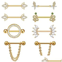 Nipple Rings Stainless Steel Gold Snake Piercing Set Butterfly Ring Bk Heart Jewerlry Pack Pezon Lot Drop Delivery Jewellery Body Dhnbo