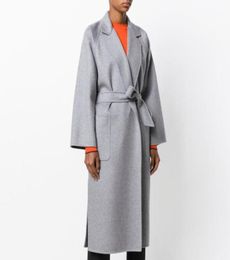 Autumn Winter Long Wool Coat women Fashion Grey Cashmere Jacket Womens Belt Woollen Blend Overcoat13270226