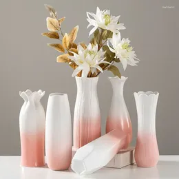 Vases Vase High-end Light Luxury Style Gradient Pink Ceramic Flower Bouquet Living Room Decoration Water Treatment