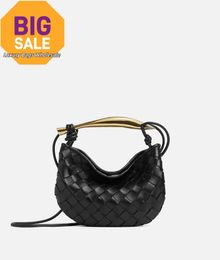 Luxury Womens Bag Mini Sardine BotegaVeneta Mini Intrecciato leather cross-body bag with metallic top handle Black