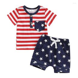 Clothing Sets Baby Boy Independence Day Set Striped Round Neck Short Sleeve Tops Elastic Waist Star Print Shorts Toddler 4th Of July Outfits