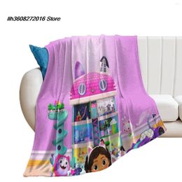 Blankets Cute Gabby's Dollhouse Flannel Blanket Personalized Gift DIY Home Leisure Sofa Outdoor Portable Warm Bedding