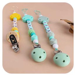 Pacifier Holders Clips# Customised baby pacifier clip chain with Personalised name dummy stand silicone bead soothing and anti loss chewing gift d240521