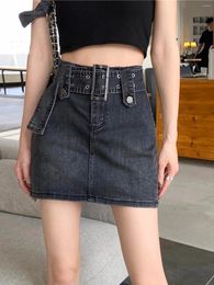 Skirts Jeans Girl Denim Women 2024 Spring Small High Waist Niche Anti-exposure Hip Skirt Pants Faldas Clothes
