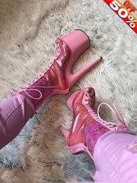 Boots Stripper Shoes Pole Dance Exotic 20cm Lacing Sexy Nightclub Gothic Crossdresser Ankle Open Toe Platform Large Size Women