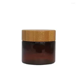 Storage Bottles 50g Brown Plastic Cream Bottle Bamboo Lid Cosmetics Packaging Jar 50ml PET Cover 20Pcs/Lot.