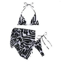 Women's Swimwear Women Bikini Sets Three Piece Swimsuit Front Tie Knot Bathing Suit Print Swimming Bra Thong Skirt Sports