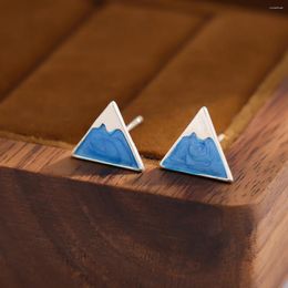 Stud Earrings Fashion Silver Plated Blue Triangle Geometry Snow Mountain