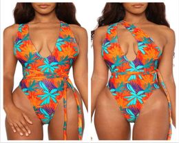 Women039s Swimwear V Neck One Piece Swimsuit Women Long Bandage Open Back Solid Print Bathing Suit 2021 Swim Wear Beach Female 7179563