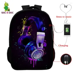 Backpack Earphone Gaming 3d Backpacks For Boys Girls School Bag Teenager Laptop Back Pack Women Rucksack I Love Music Usb