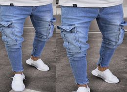 Men039s Skinny Cutout Jeans Slim Straight Striped Zipper Jeans Blue with Pocket Denim Fabric Trousers7955113