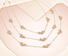 Sparkling rhinestone diamond butterfly multi layer choker necklace for women girls gold color ins fashion designer317N7497405