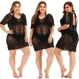 Swimsuit Crochet Beach Dress Plus Size Women Swimwear Bikini Cover Ups Loose Knitted Tunics Sarong Beachwear See Through