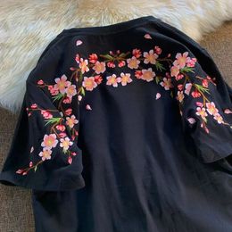High end niche design heavy industry embroidery flower tshirt top men and women summer loose chic couple short sleeved t shirts 240518