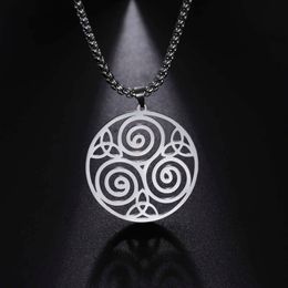 Triqueta Triple Spiral Pendant Necklace For Men Stainless Steel Necklaces Viking Jewellery Wicca Amulet Accessories Box Chain