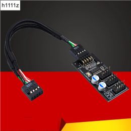 9Pin USB Hub Connector USB Splitter 1 to 3 USB2.0 9Pin Header Board + 30/60cm Cable for Water Cooling for RGB LED Fan Speed Test