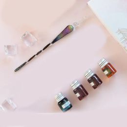 Glass Dip Pen Ink Calligraphy Pens Set for Beginners Rainbow Crystal Pen with 12 Colorful Ink for Art Writing Drawing