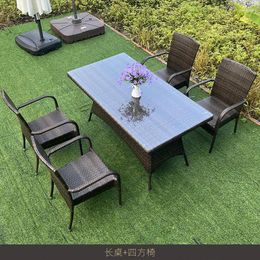 Camp Furniture Outdoor Terrace Rattan Woven Table And Chair Combination Coffee Shop With Leisure Simple Chairs