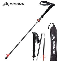 BISINNA 1pcs/2pcs Folding Trekking Poles Carbon Fibre Collapsible Telescopic Sticks Lightweight Walking Stick Hiking Climbing L2405