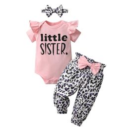 Clothing Sets Summer Newborn Infant Baby Girl Clothes Set Thin Cotton Short Sleeve Romper Tops + Leopard Pants Headband 3Pcs Outfits Y2405208GK8