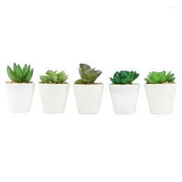 Decorative Flowers Artificial Mini Succulent Plants Set Of 5 Small Fake Potted In Light Grey Pot