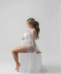 Party Dresses Designer Maternity Gown For Poshooting Peals Sexy See Through Open Front Pregnancy Dress Brides Dressing Pregnant Women